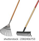 Rake tool, gardening and farm equipment .  Rake vector drawing illustration isolated on white background