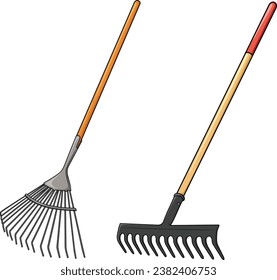Rake tool, gardening and farm equipment .  Rake vector drawing illustration isolated on white background