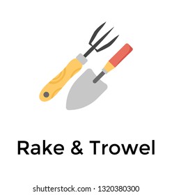 Rake and trowel flat icon design 