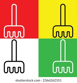 Rake Vector Icon, Lineal style icon, from Agriculture icons collection, isolated on Red, Yellow, White and Green Background.