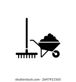 Rake with Wheelbarrow for Autumn Yard Work and Garden Care