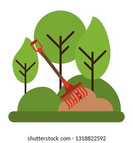 rake working harvest in nature