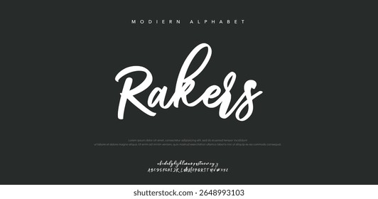 Rakers Elegant Font Uppercase Lowercase and Number. Classic Lettering Minimal Fashion Designs. Typography  fonts regular decorative vintage concept. vector illustration