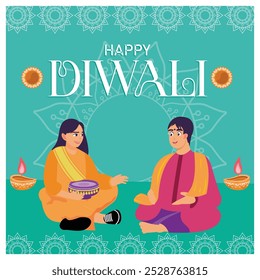 Celebración Rakhi en India. Las Personas usan ropa tradicional india. Concepto del festival Diwali. Ilustración vectorial plana.