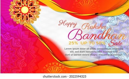 Rakhi Festival sale background design with Rakhi Bandhan illustration, special offer 25% to 50% discount sale, bright orange color and white color