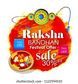  Rakhi on abstract watercolor background for Indian Festival of Brothers and Sisters, Happy Raksha Bandhan celebration.