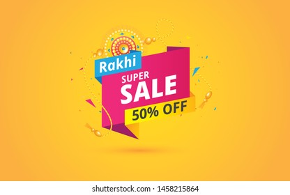 Rakhi Special Offer, Sale Banner  Background Template With 50% Discount Tag Vector Design 