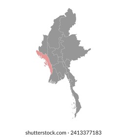 Rakhine state map, administrative division of Myanmar. Vector illustration.