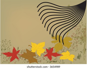 Raking Fall leaves on grunge background, in vector format.