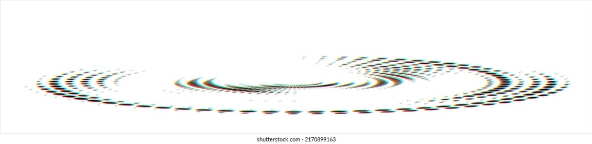 Rakishly twisted polka dot CMYK spiral at an angle, rgb shift glitch effect, confetti effect. Vector. svg
