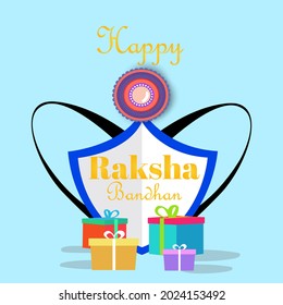 Raksha Bandhan Background With Mask Vector Illustration - Rakhi Festival Background Design with Creative Rakhi Illustration, Rakhi Design With Covid-19 Mask. 