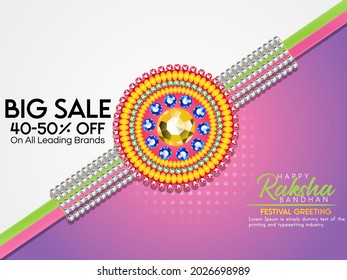 Raksha Bandhan Big Sale banner or poster design with 40-50% off offer and decorated rakhi ( wristbands).