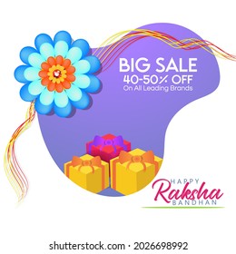 Raksha Bandhan Big Sale banner or poster design with 40-50% off offer and decorated rakhi ( wristbands).