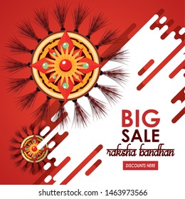 raksha bandhan big sale and discounts advertising poster with indian mandala emblems red and golden colors vector illustration graphic design