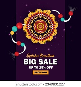 Raksha Bandhan big sale and discounts advertising poster with Indian mandala emblems