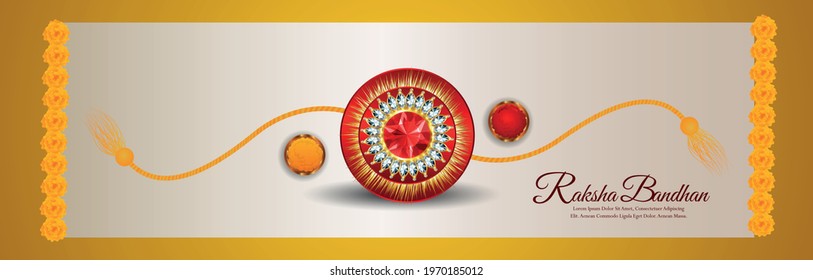 Raksha bandhan celebration banner or header with realistic rakhi 