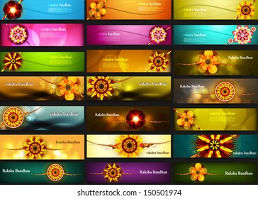 Raksha Bandhan celebration bright colorful 21 headers vector design svg