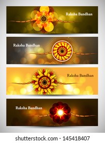 Raksha Bandhan celebration colorful four headers or banners vector illustration