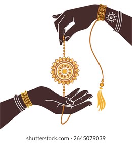 Celebração de Raksha Bandhan Mãos Ilustrativas Trocando Rakhi Apresentando adornos de braços festivos e decoração tradicional de cabo