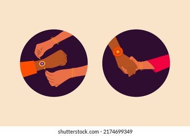 Celebración de Raksha Bandhan en India, ilustración de vector de mano hermano y hermana