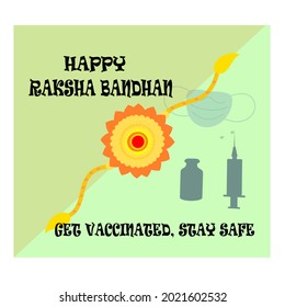 Raksha Bandhan Concept,Indian Brother and Sister festival celebration with Medical facemask and Vaccine.