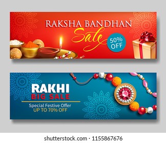 Raksha Bandhan creative promotion banners for Indian festival of sisters and brothers. Vector set.