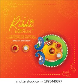 Raksha Bandhan with Creative Rakhi Illustration, Background, Template Design  