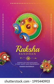 Raksha Bandhan with Creative Rakhi Illustration, Background, Template Design  