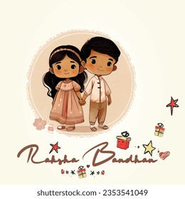 Raksha Bandhan cute little sister and brother celebration decorated.