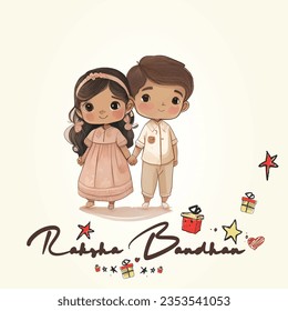 Raksha Bandhan cute little sister and brother celebration decorated.