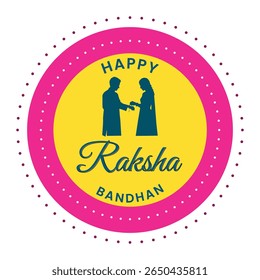 Raksha Bandhan Festival Background with Indian Brother and Sister Silhouette, Flat Pink Circle, and Greeting Wishes Design.