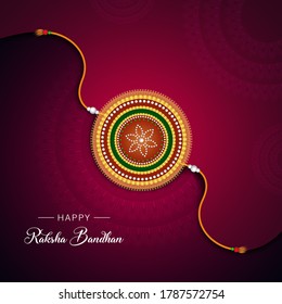 Tarjeta de felicitación Raksha Bandhan Festival con diseño de fondo morado oscuro con decoración de vectores de Rakhi indios decorados, diseño de plantillas de tarjetas de felicitación y mandala creativa.