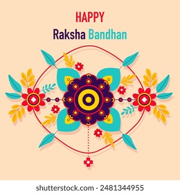 Raksha Bandhan festival greeting card vector illustration. Colorful Rakhi template design. Vector illustration