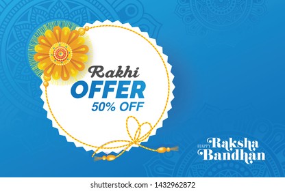 Raksha Bandhan Festival Offer Poster Background Design Layout Template with 50% Discount Tag