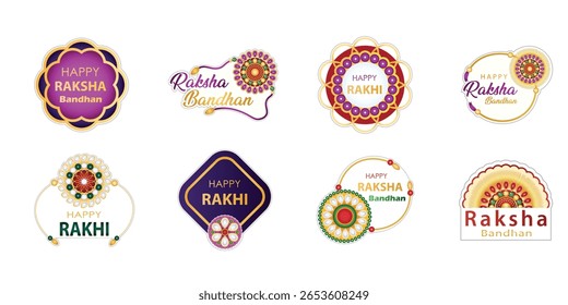 Raksha Bandhan festival Rakhi stickers, pearls, beautiful design Rakhi, set of Eight, brother sister festival, clipart, indian culture, Happy Rakhi
