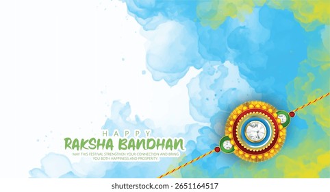 Festival Raksha Bandhan, mostrando um ornamento decorativo Rakhi e motivos tradicionais, expressando alegria, vínculo de irmãos e celebração festiva