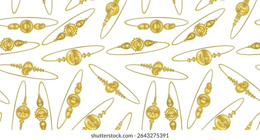 raksha bandhan gold bracelet seamless pattern on a clean white background traditional indian festival design jewelry stores and prints fashion traditional decor