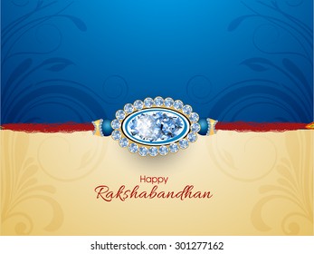 Raksha bandhan greeting card or illustration with beautiful Rakhi.