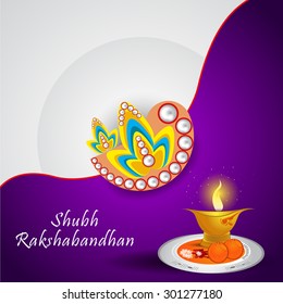 Raksha bandhan greeting card or illustration with beautiful Rakhi.