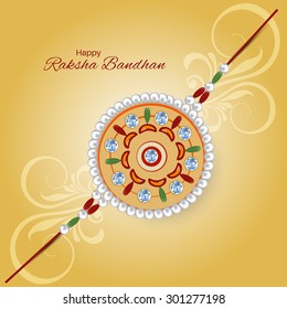 Raksha bandhan greeting card or illustration with beautiful Rakhi.