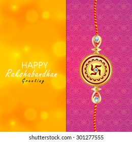 Raksha bandhan greeting card or illustration with beautiful Rakhi.
