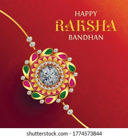 Raksha bandhan greeting card with rakhi, a talisman or amulet. RakshaBandhan Hindu festival to symbolize the love between a brother and a sister.