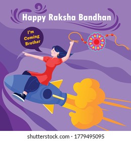 Raksha Bandhan Greetings with a girl on a rocket