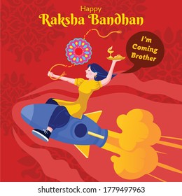 Raksha bandhan greetings with a girl on a rocket