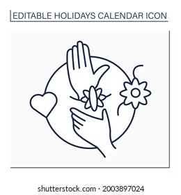 Raksha bandhan line icon. Hindu celebration. Sisters tie special bracelets around brothers wrists. Demonstrate love and honor.Holidays calendar concept. Isolated vector illustration. Editable stroke