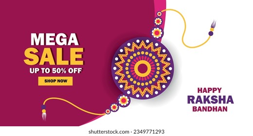 Raksha Bandhan Mega Sale Banner With Floral Rakhi