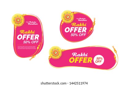 Raksha Bandhan Offer Banner Design Template Set with 50% Discount Tag Vector Illustration