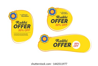 Raksha Bandhan Offer Banner Design Template Set with 50% Discount Tag Vector Illustration