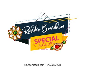 Raksha Bandhan Offer Banner Design Template with 60% Discount Tag, special offer with decorated rakhi and gift