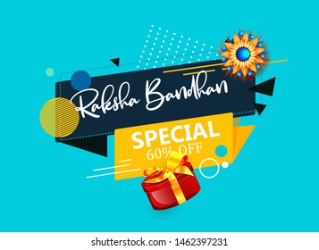 Raksha Bandhan Offer Banner Design Template with 60% Discount Tag, special offer with decorated rakhi and gift